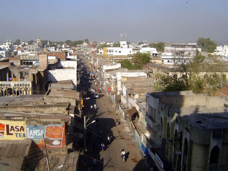 Here's the view west from Char Minar. It's early in the day, and the shops are closed.