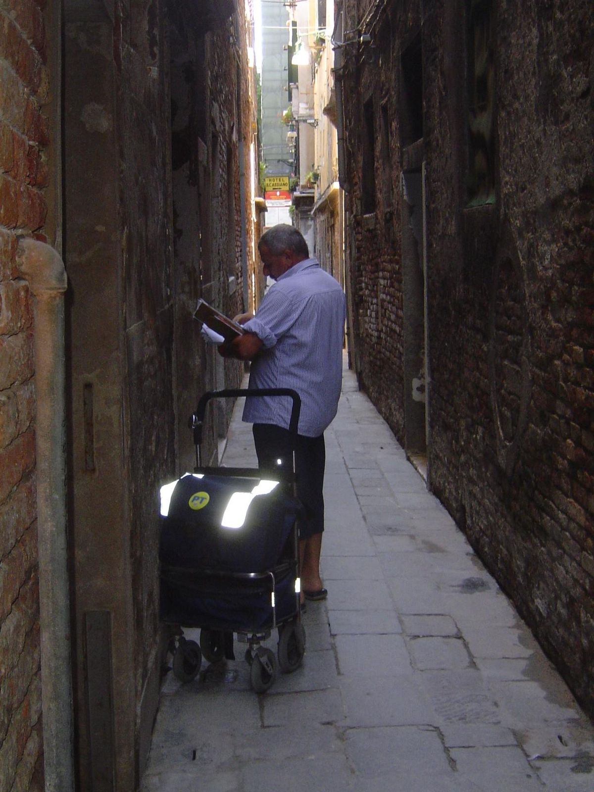 The postman has it easy in his stroll through the narrow calli, or alleys.