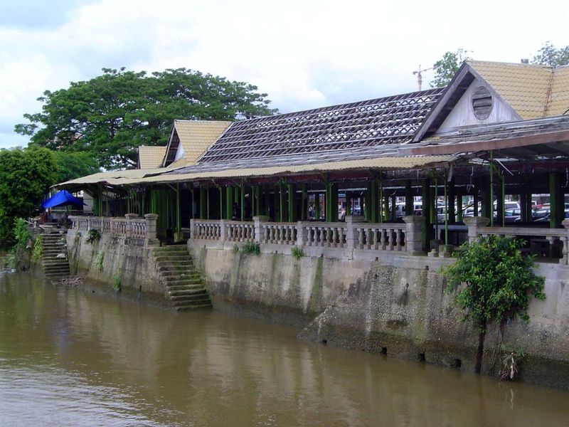 An abandoned riverside market.