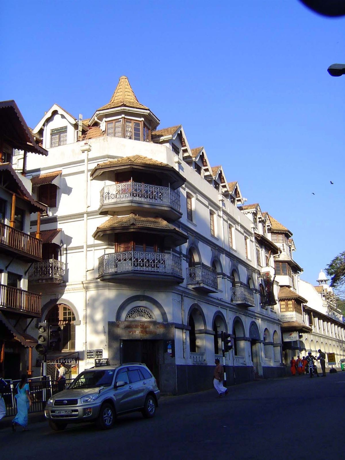 The Queen's Hotel from another angle, showing the entrance to what was the Mercantile Bank of India, where planters heading back to their es