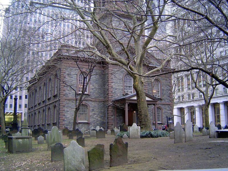 The church seen from the west. The stone is schist quarried on the site, but the steeple was added in 1796, roughly 30 years after the rest 