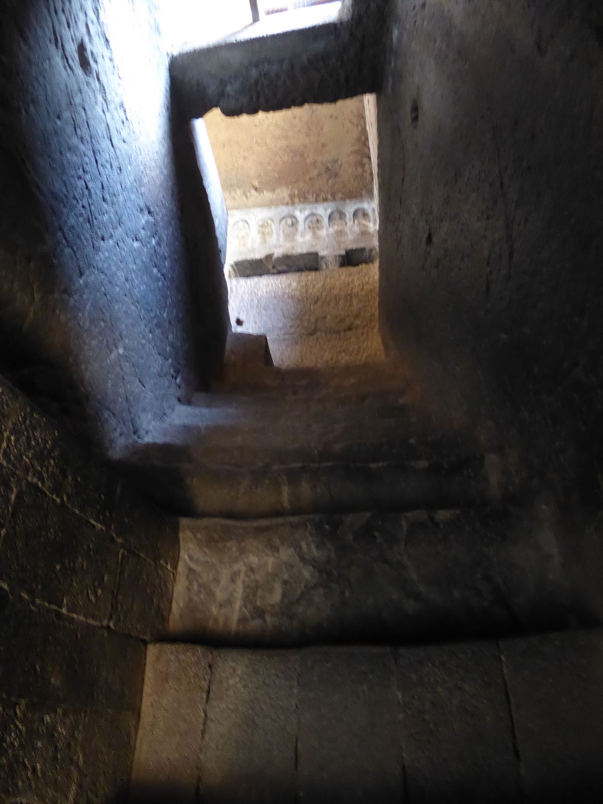 The steps to the upper floor are mostly modern.