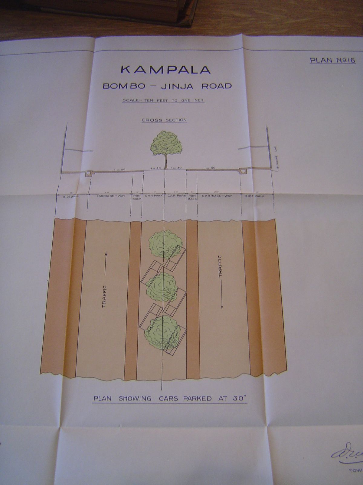 Meanwhile Mirams anticipated the city's need for better roads. Here's his plan for the main road through the city: separated traffic lanes, 