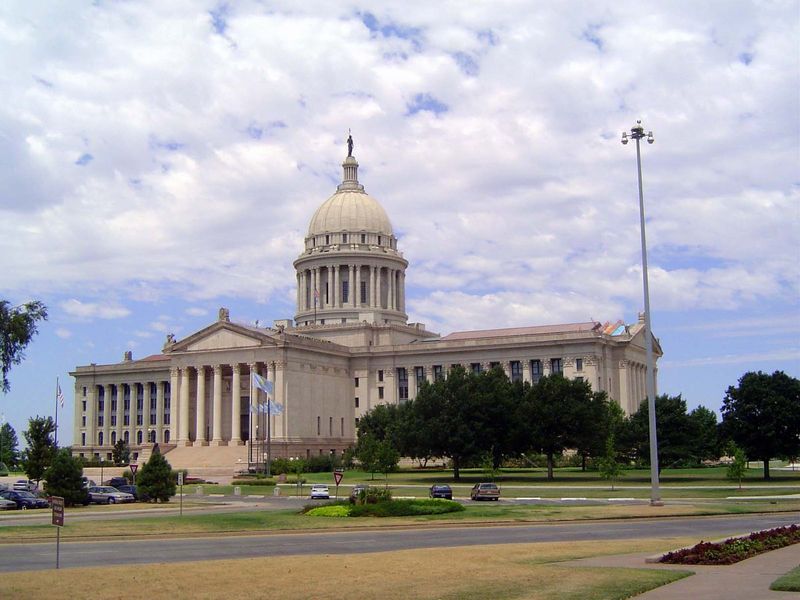 The state capitol was built between 1914 and 1917 in the center of Section 27. The dome is a slightly lighter color than the building becaus