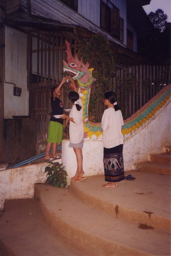 At the bottom of the stairs, the serpents are fed.