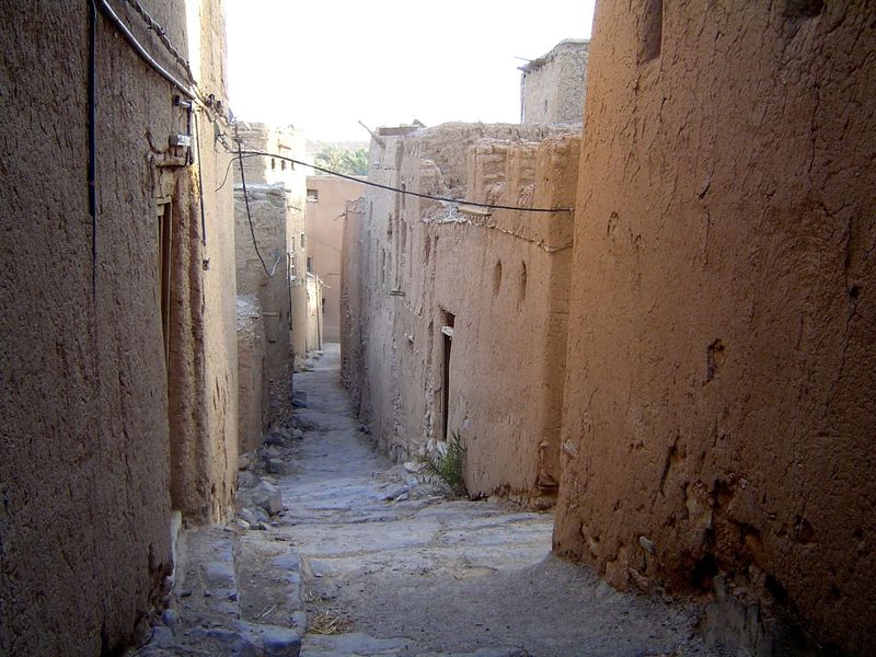 The old town is on a slope overlooking the palms.