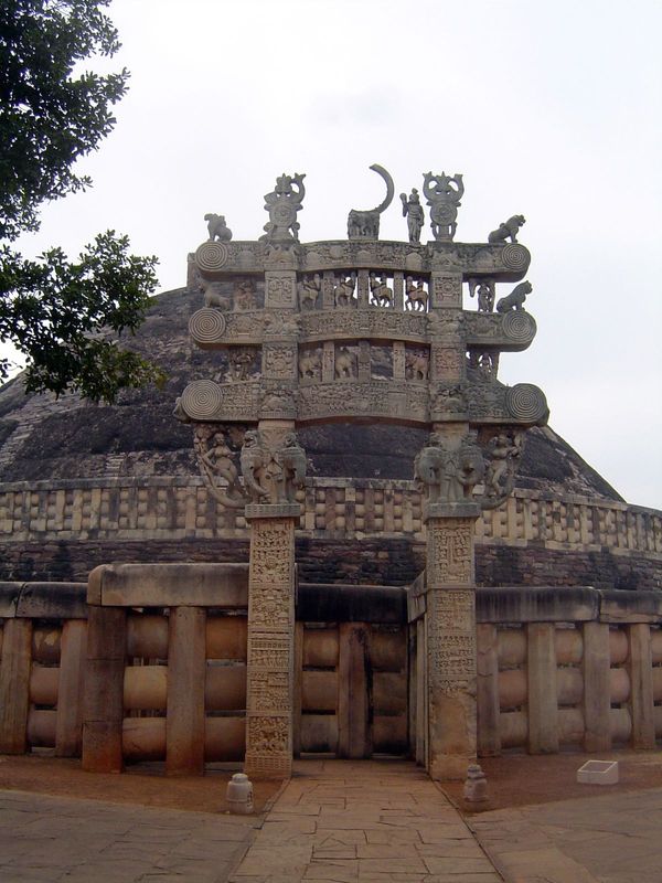 The glories of the stupa are its four toranas or gateways. These were added late in the first century B.C., when Sanchi had fallen to the An