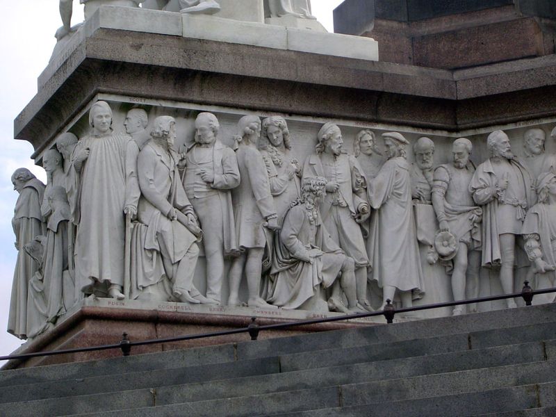 The figures are generally difficult to identify, though the architect Augustus Pugin is clear at the corner, and William Chambers is presuma