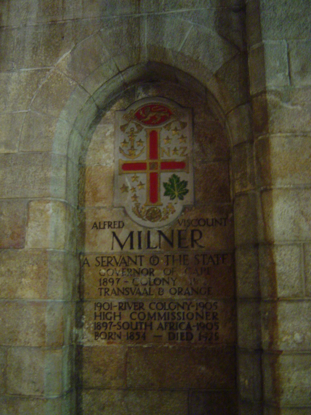 Inside, there's this memorial to Milner, who led the government at an exceedingly difficult time and who left South Africa so discouraged th