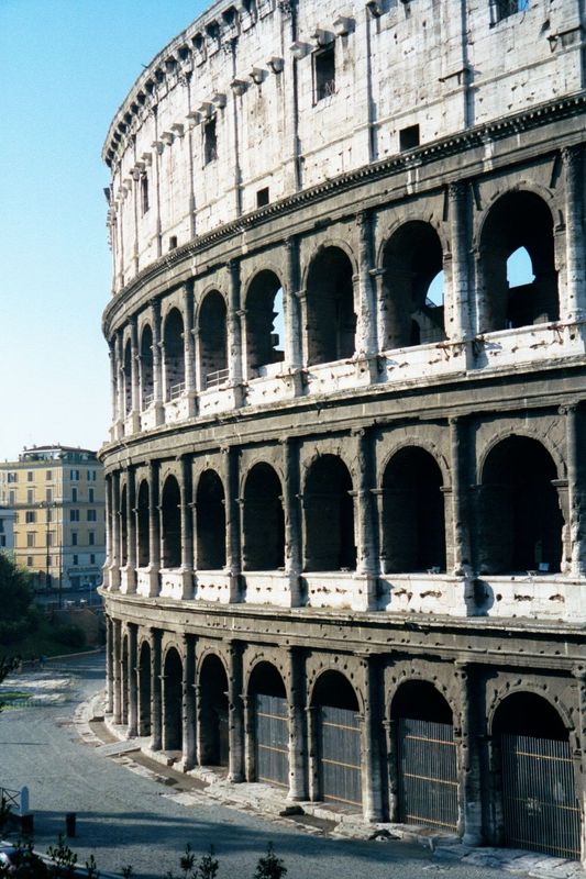 The Colosseum is not only big but reveals a fundamental distinction between Greek and Roman architecture: the Greeks made columns work; the 