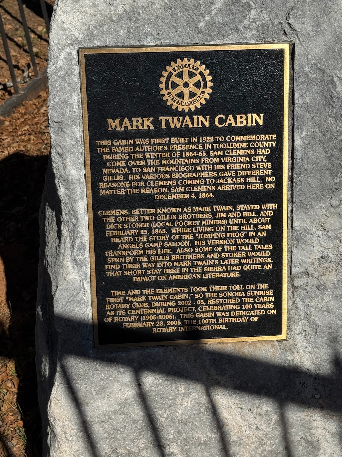 A plaque on the site.
