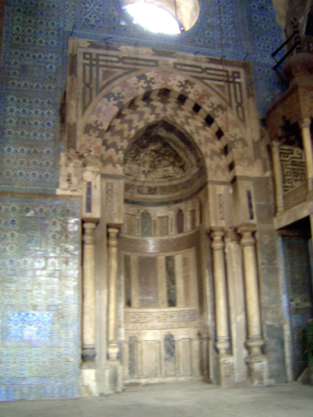 The Iznik tiles were added in 1652 by Ibrahim Agha Mustahfizan and account for the mosque's nickname, the Blue Mosque.