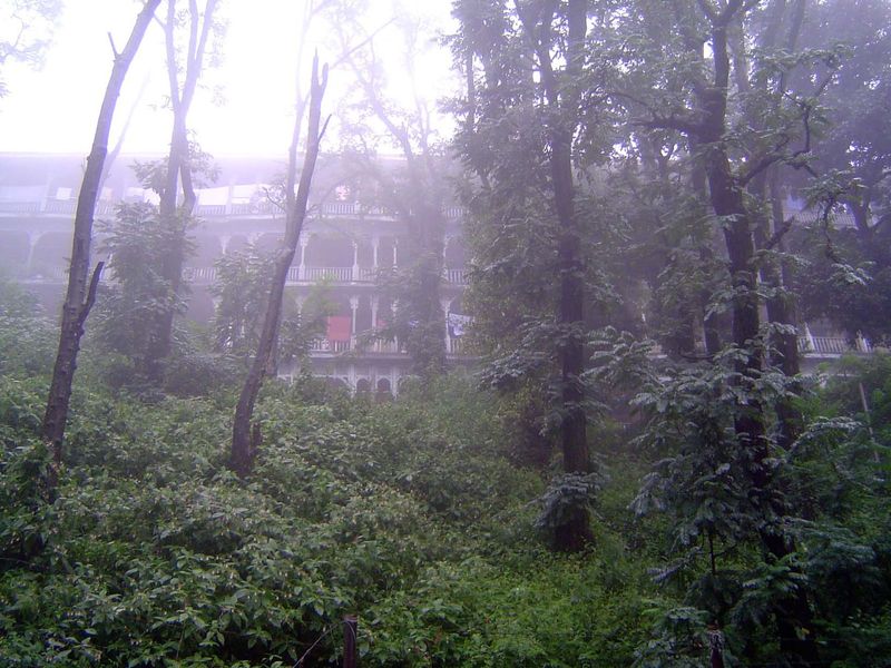 Lost in the mist, the Corstorphans Hotel is now used as a residence hall for doctors at a nearby hospital.