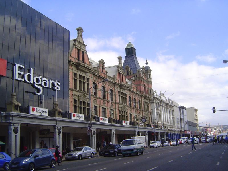 The most picturesque building may be a few blocks away on West Pixley ka Seme. It's the old Greenacre's department store of 1901, now Edgar'