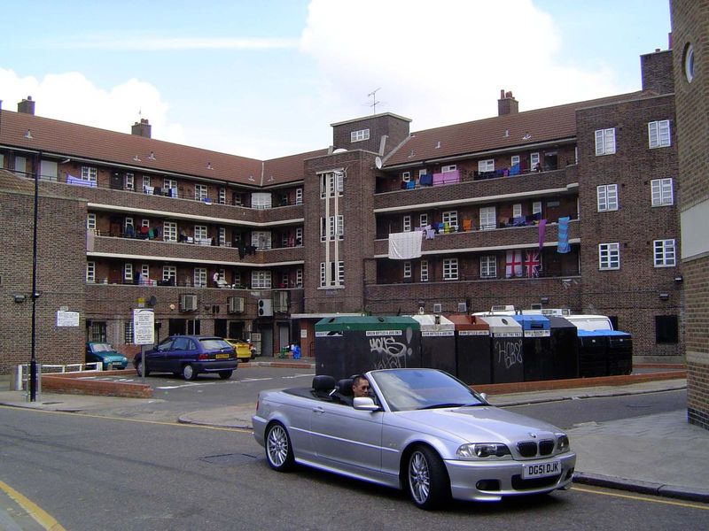 Council housing with a hint of neighborhood money.