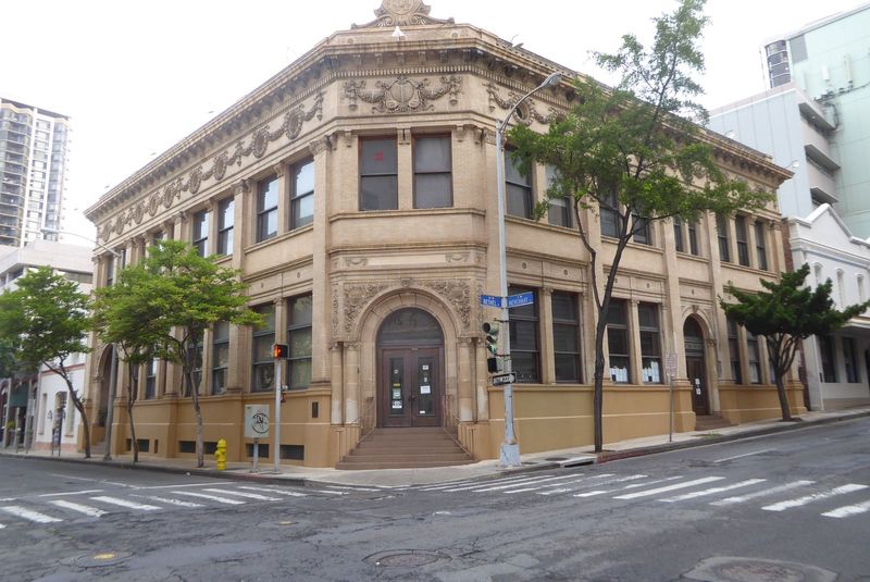 Across from the post office, this building opened in 1908 as the Yokohama Specie Bank, with separate sections serving Japanese, Chinese, and