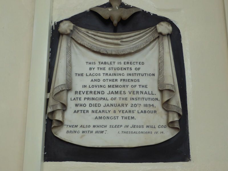 Educated at the College of the Church Missionary Society in Islington, London, Vernall was sent to Lagos to take charge of the training inst