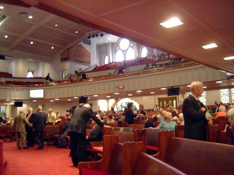 The sanctuary seats 2,000, but there's too much gray hair for complacency. Severely damaged by fire in July, 2024