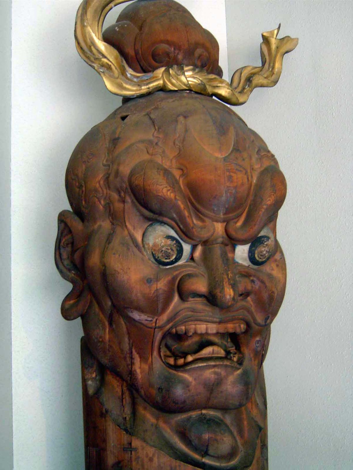 In the temple museum, the head of a temple-gate guard or Kongo Rikishi .