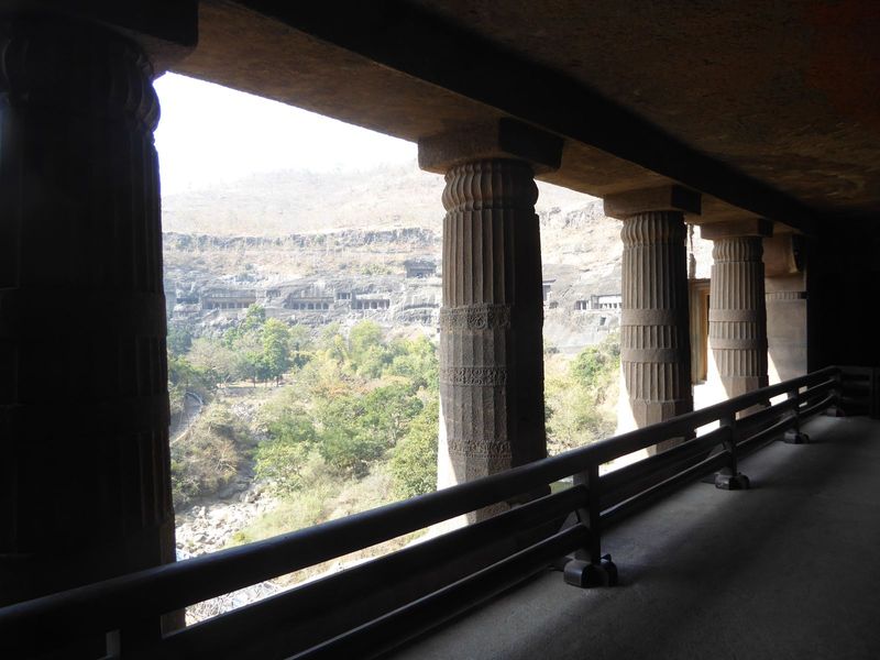 View from the upstairs porch, with its handsome columns.