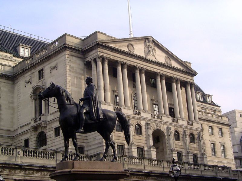 Wellington reviews commuters passing before the Bank's south front on Threadneedle Street, "the only place where a coherent if domineering r