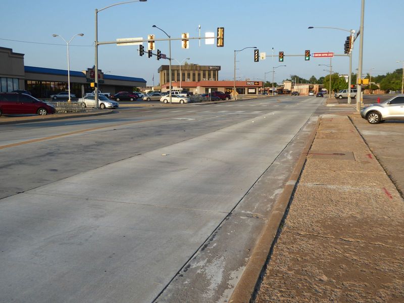 Here's the after. The brick median is gone, replaced by a skateboarder's heaven.