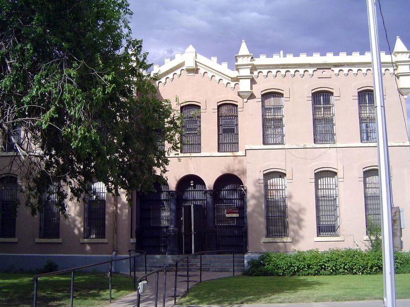 The county jail, in powder-puff pink.