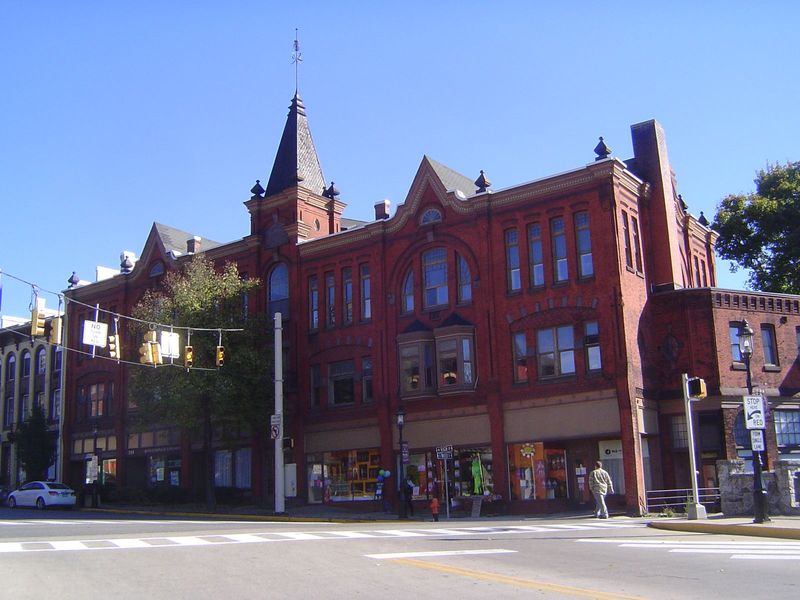 This is the Bush Arcade, from the late 1880s. It now offers studio apartments for under $600 a month and advertises its proximity to the Pen
