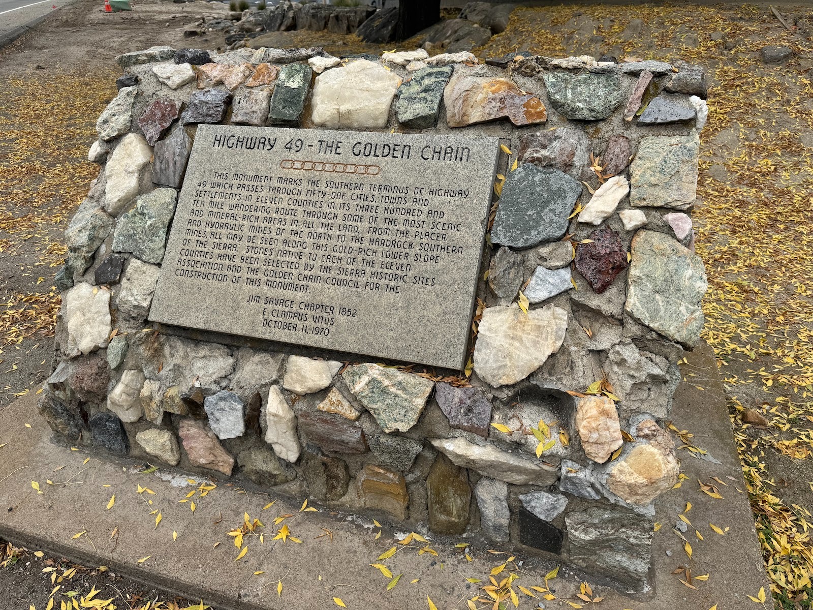 The plaque was put up by E Clampus Vitus, a fraternal organization established in California sometime around 1850 and priding itself on its 