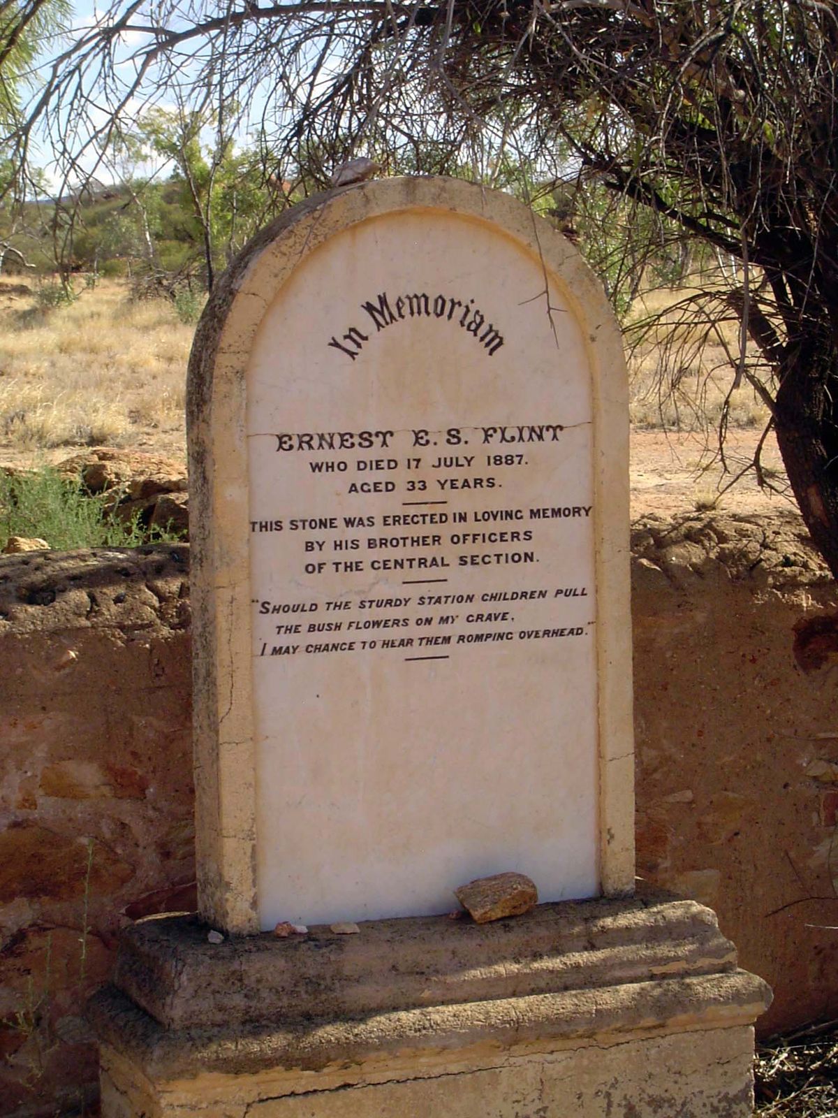 The station has its own cemetery. Flint died of rheumatic fever. He had been married seven months. Did the dying man have a sense of humor?