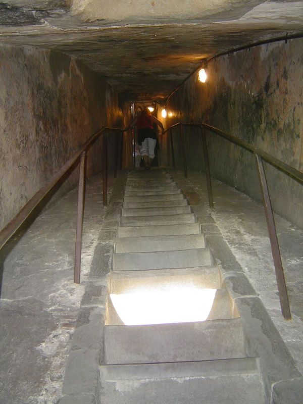 Stairs march straight up the shell of the inner dome, which covers an octagon 43 meters in diameter. The dome was too high to be supported b