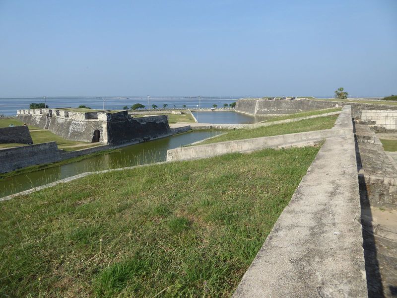 A view from that bastion to the next bastion—the Zeeland Bastion—and over the moat to some of the outworks. The moat ends in a sluice regula