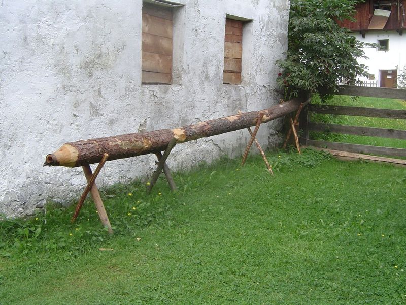 How does the water come to the cow? Through a pipeline of pencil-cored logs.