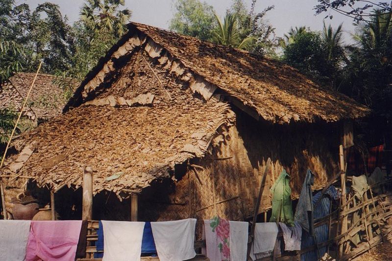 A roof of leaves; woven walls.