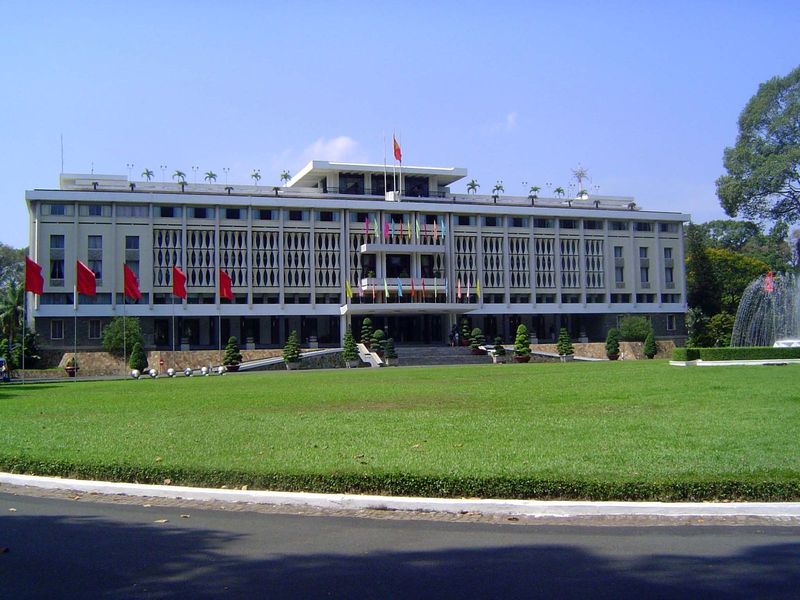 The presidential palace of South Vietnam or, formally, of the Republic of Vietnam, which existed from 1955 to 1975. Designed by the French-t