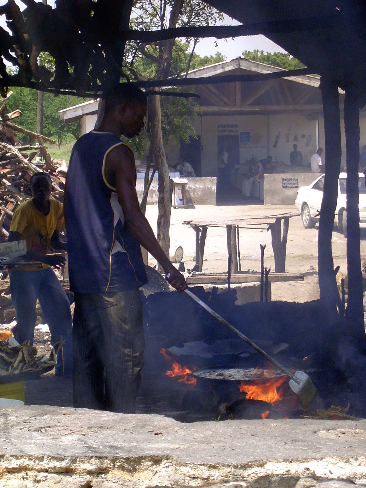 Nearby, there's a fish fry.