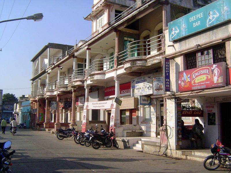 A three-story commercial block.