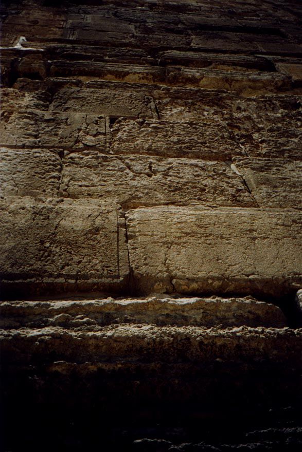 At the southern end of the eastern wall, Herodian blocks form the foundation of the Haram, or Temple Mount.