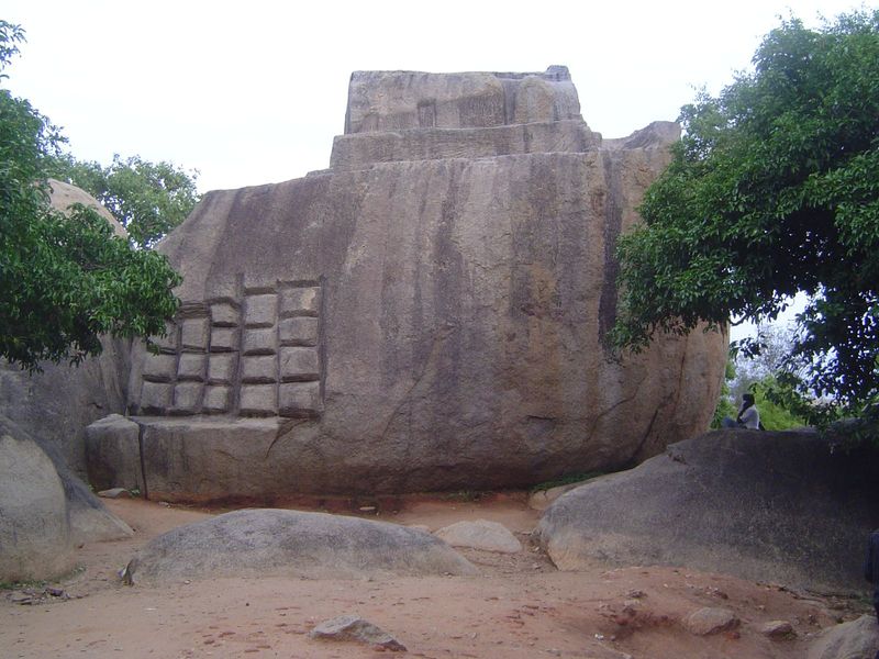 Here, near the Mahishasuramardini Cave, is another example of how a cave was scooped. Work had just been started when it was abandoned.