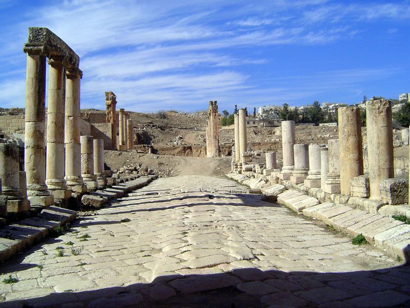 The second decumanus heads west, with the theater on the left.