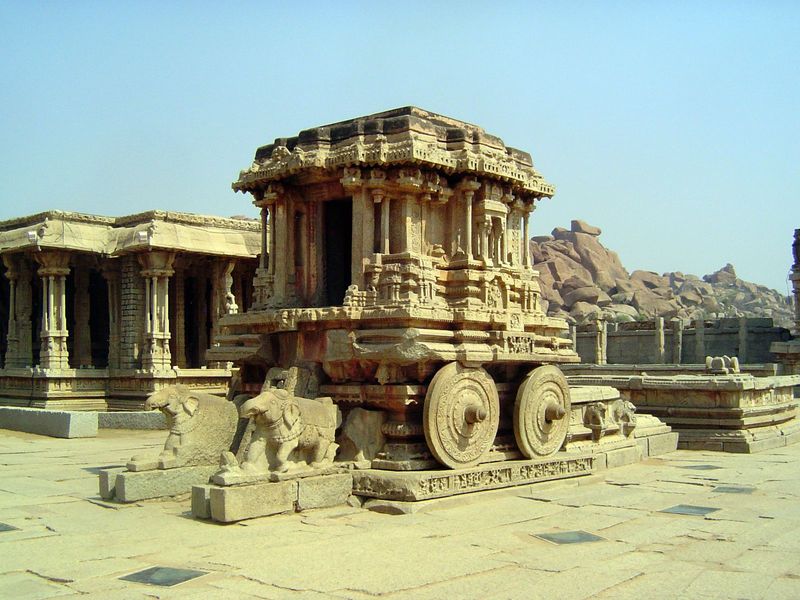This is the postcard icon of Vijayanagar. It's a stationary stone cart, although according to Fergusson in the late 19th century, its wheels
