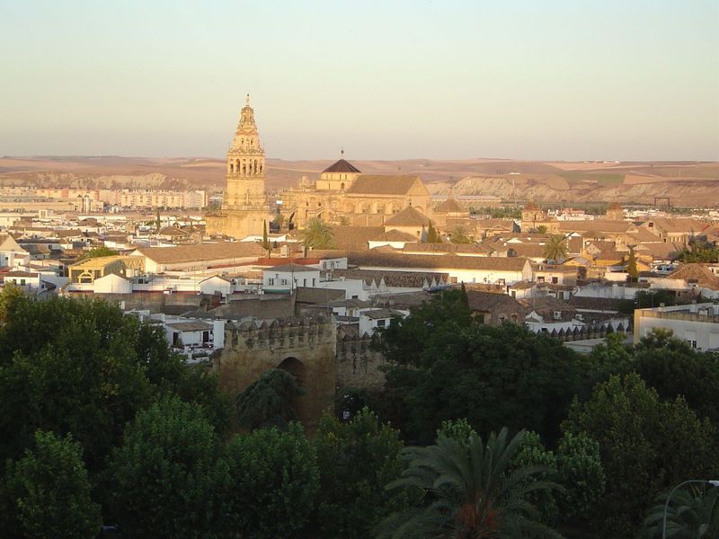 The view over the Juderia, with the Puerta de Almadovar in the foreground. Smack in the center is the cathedral, which was built literally i