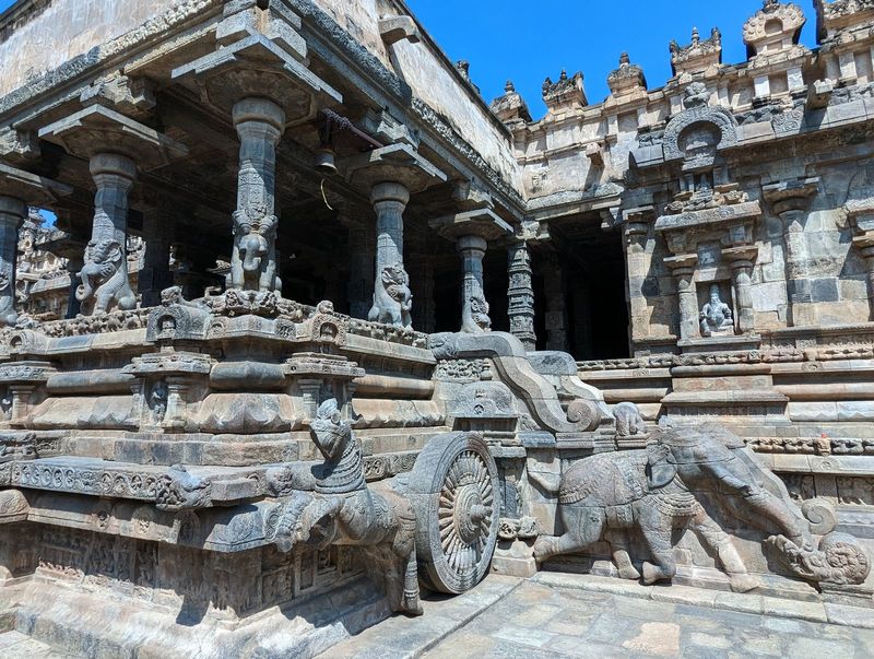 The temple is about to take flight, thanks to its horses and wheels.  The idea of making a temple into a chariot was not new: it appears app