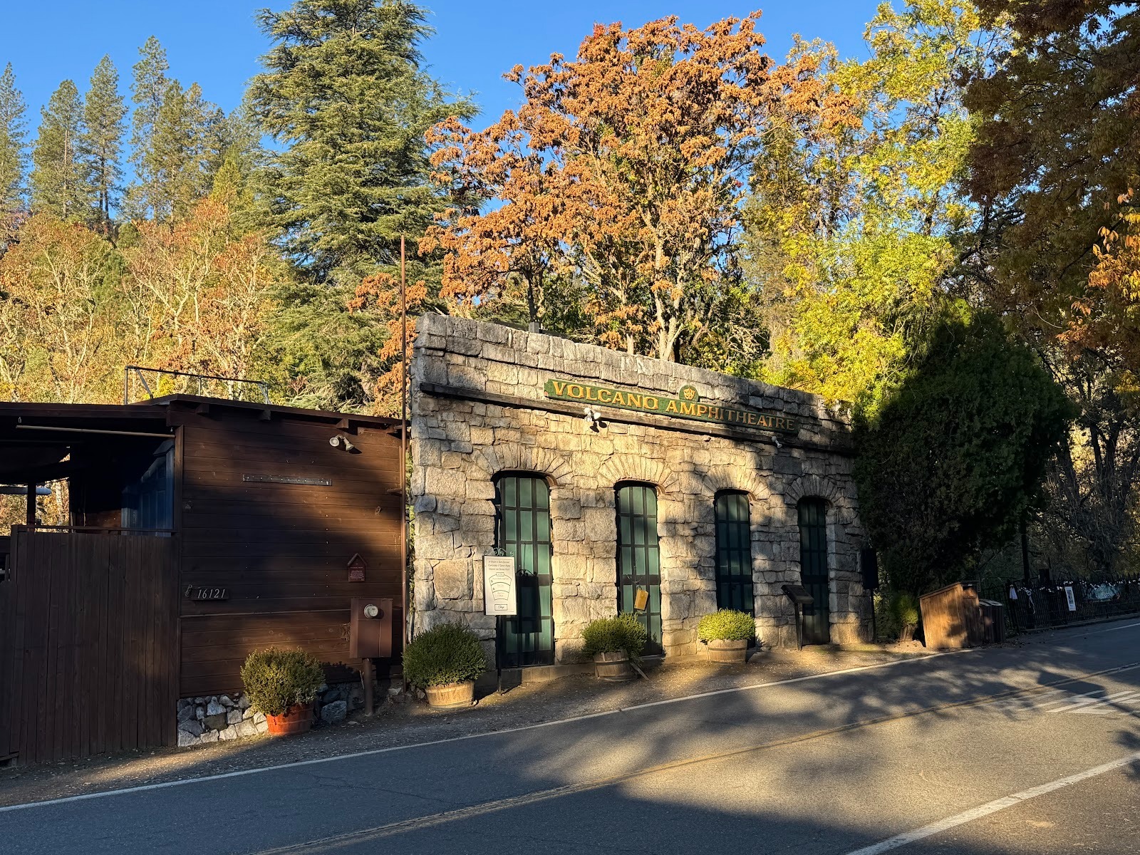 Volcano had a "thespian society" in 1854 and still leans heavily on live theater, as with the amphitheater behind this facade, built in 1855