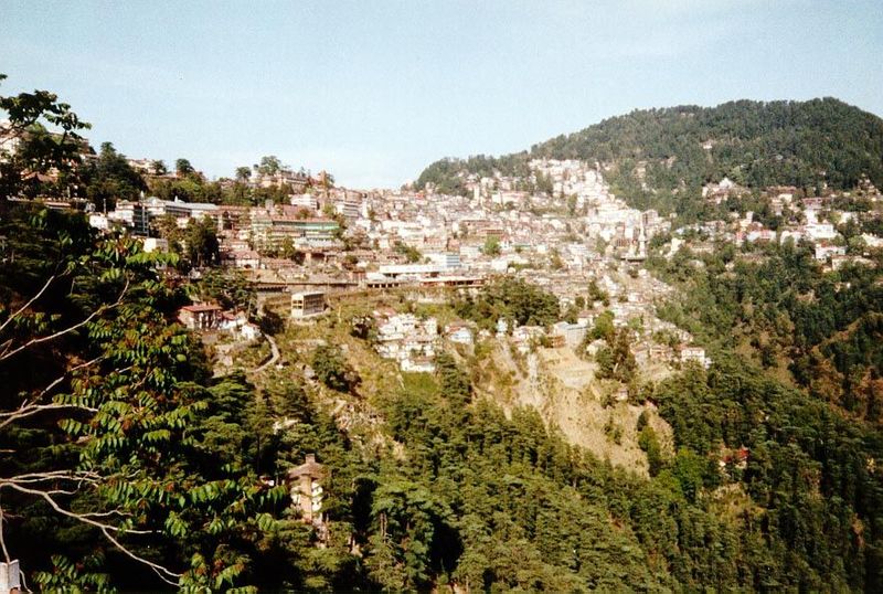 Central Shimla stretches for about two miles along a narrow, east-west ridge in the foothills of the Himalaya. At the eastern end of the rid