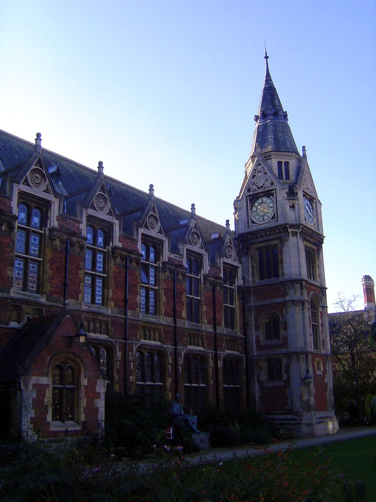 The library, too, is a Waterhouse product from the 1870s. See the statue in the shade?