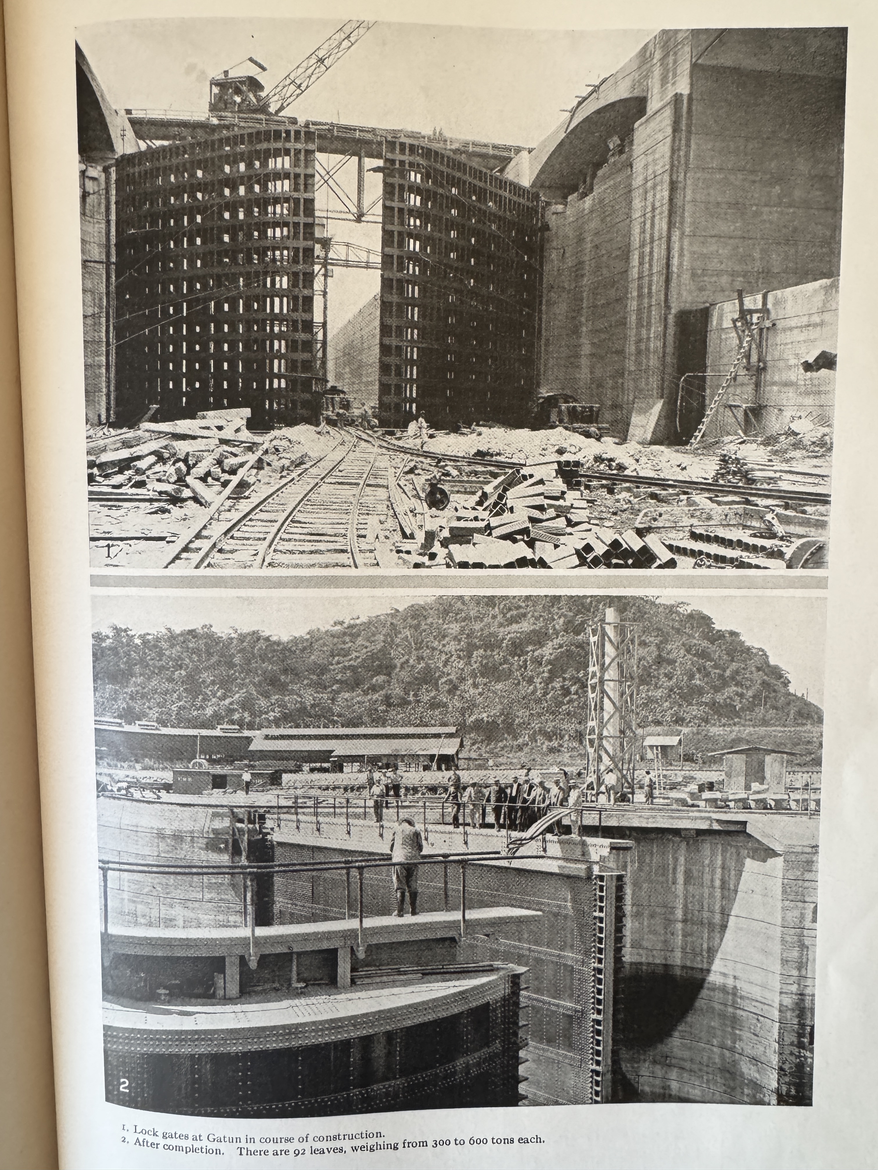 The gates seem larger than life.  Ira Bennett, History of the Panama Canal, 1915, p. 322