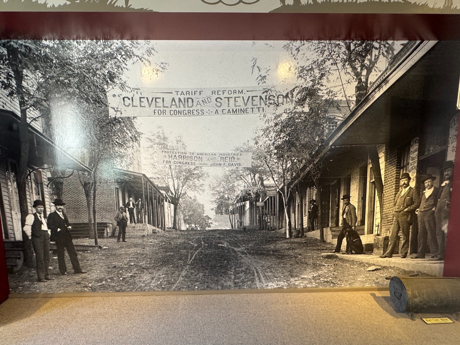 A photo, in the museum, of the San Andreas main street during the presidential campaign of 1892.
