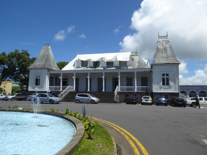 The town hall, under renovation in 2016, was an old house taken apart and reassembled here in 1902.