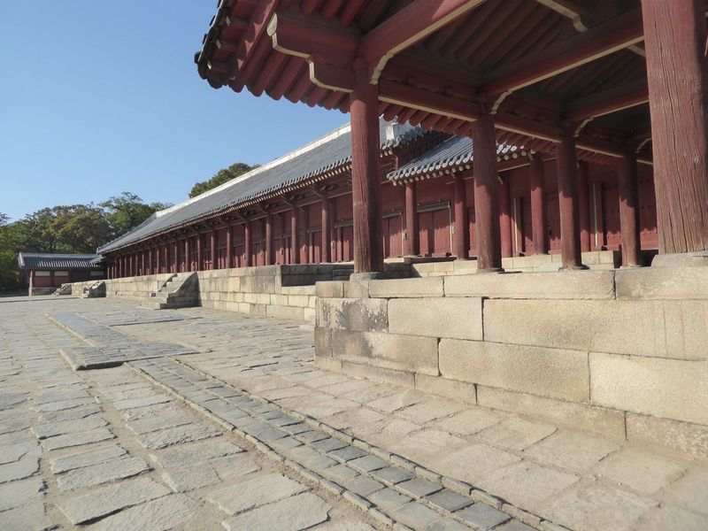 There are two repositories. This is the Chong-jon or Main Hall, established in 1395 by King T'aejo. The Japanese burned it in 1608, but it w